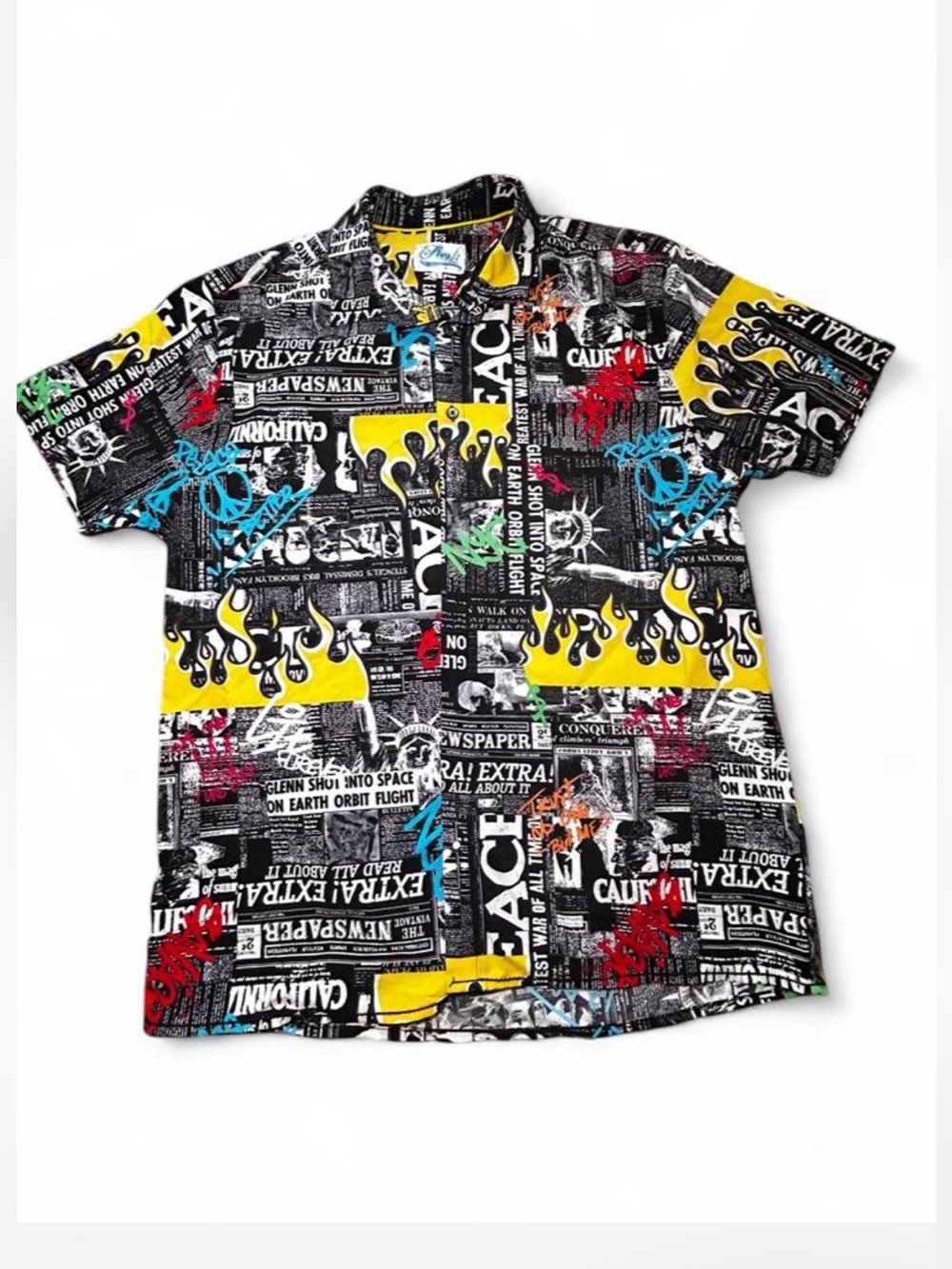 Fresh Prince of Bel-Air Newspaper Graffiti Button-Up, 90s Retro Shirt - Large - Picture 6 of 6